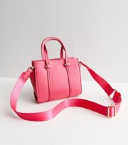 New Look Bright Pink Leather-Look Mini Cross Body Tote Bag